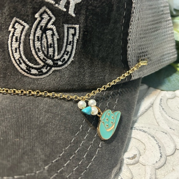 Gray Trucker Hat with Chain Accent - Picture 2 of 3